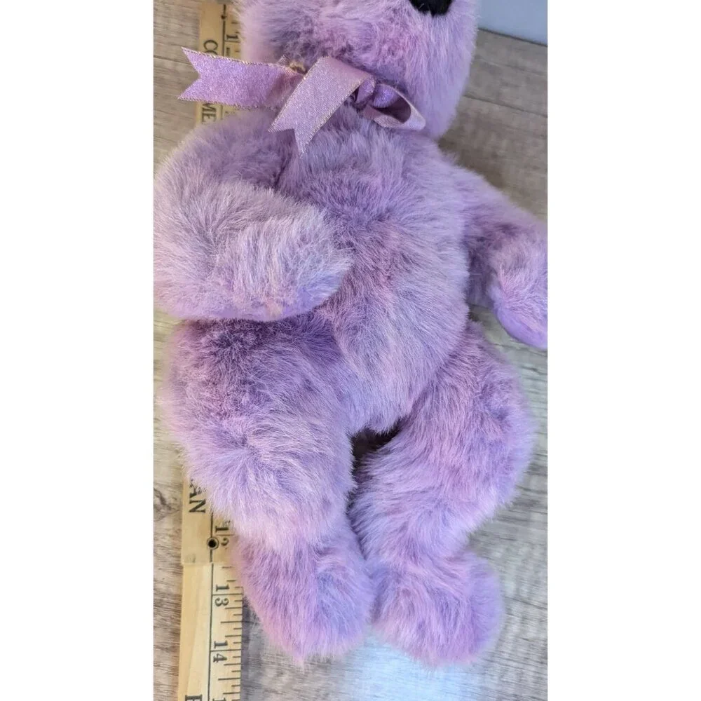 Ty Beanie  Buddies Purple Teddy Bear With‎ Ribbon 14
